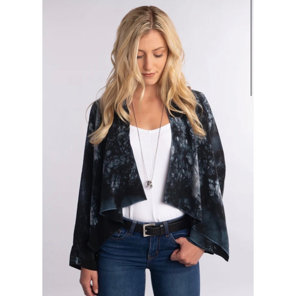 Luna Luz Cupro Cropped Open Cardigan Black Cloud Wash Tie Dye USA Dark Romantic
